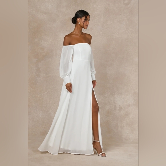 Lulus Feel the Romance White Off-the-Shoulder Maxi Dress XL Wedding Party Bride - Picture 3 of 9